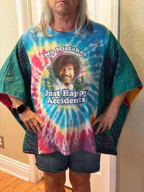 Bob Ross Upcycled Kantha Tunic Top Shirt OS Handmade Boho